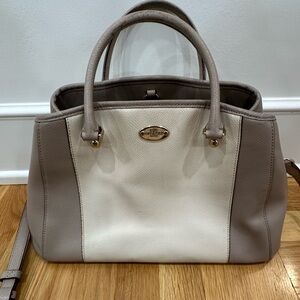 Coach Margot Beige Color Block Two-Tone Leather Satchel Shoulder Bag